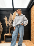 Sweater Ziva – Oversized Col Zip grijs