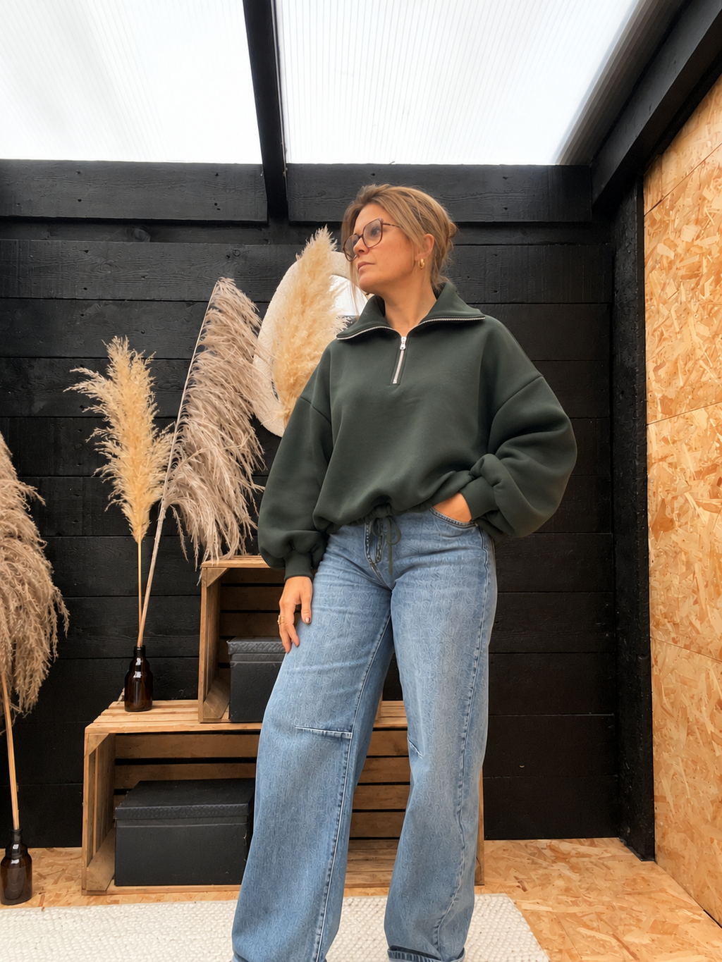Sweater Ziva – Oversized Col Zip kaki