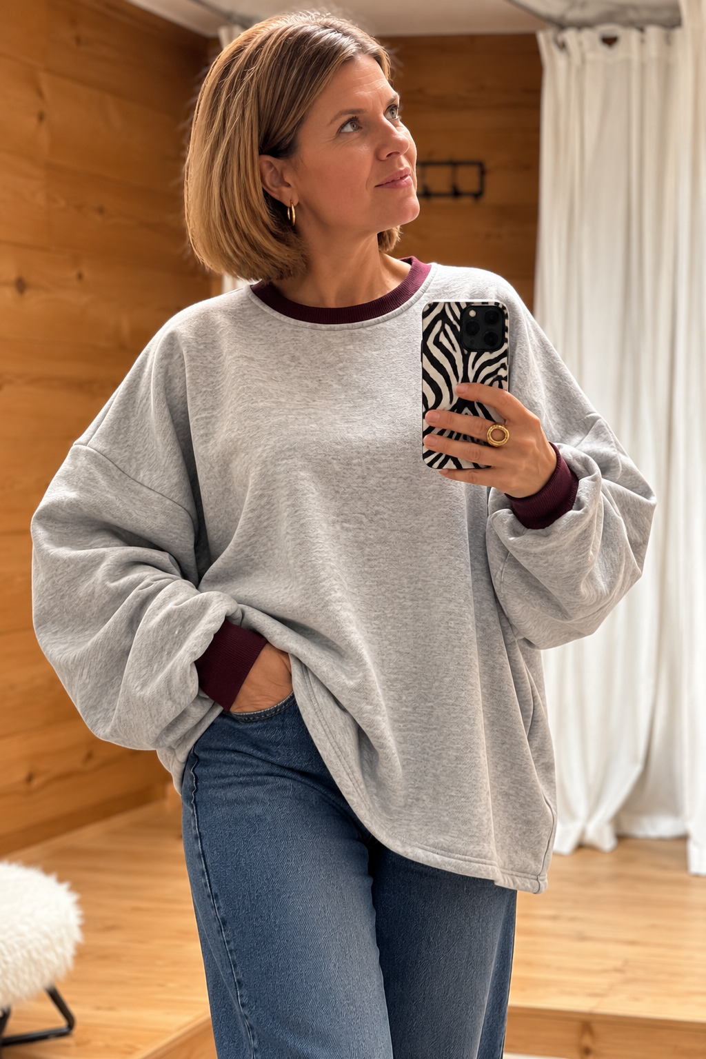 Sweater Maëlys  grijs / bordeaux