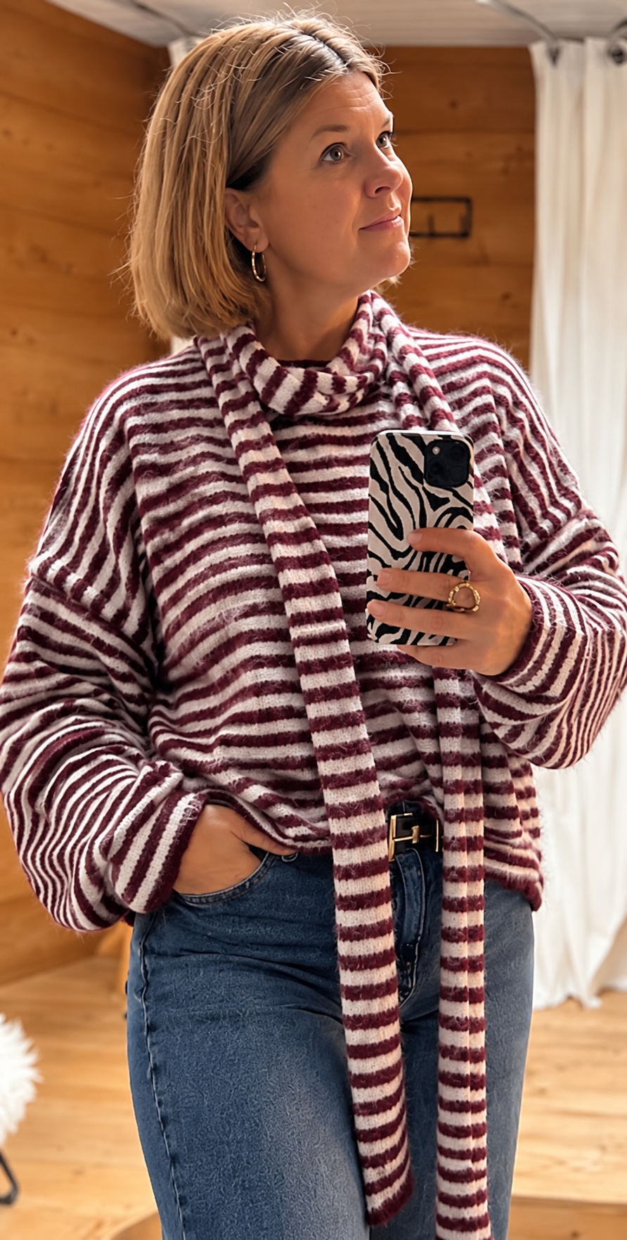 Trui Noélie met Sjaal  bordeaux / roze  TU