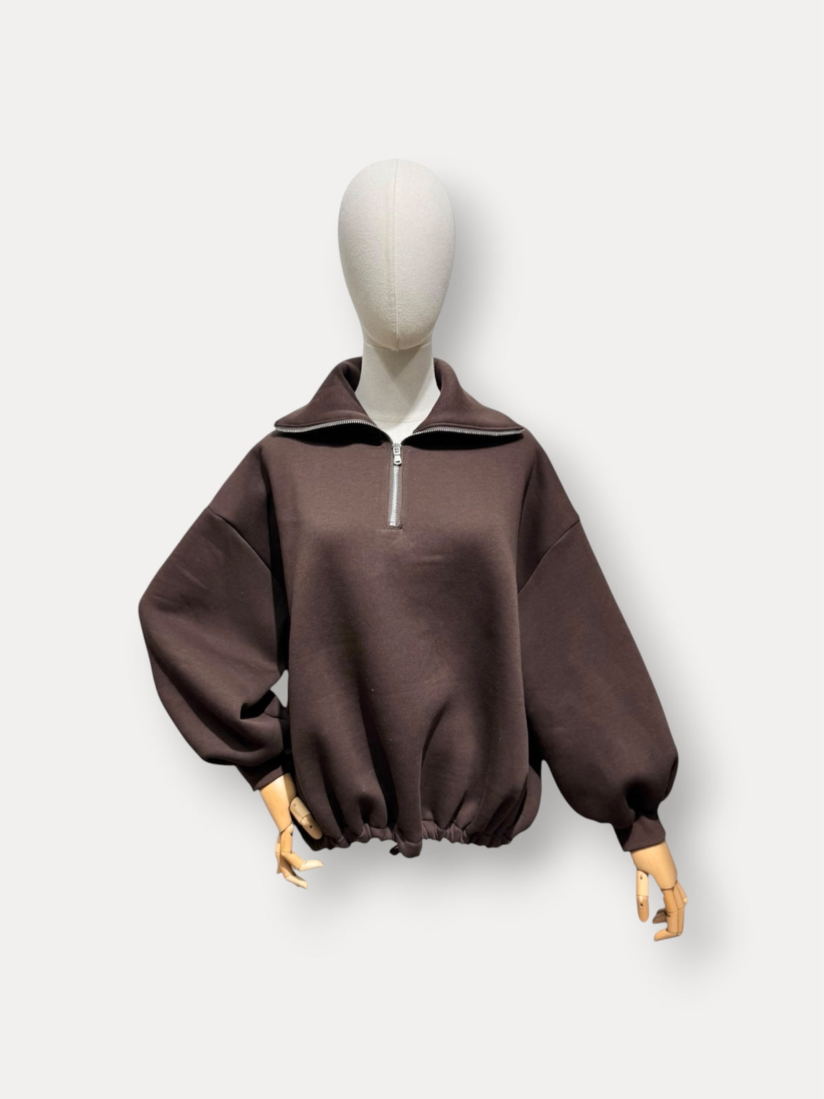 Sweater Ziva – Oversized Col Zip bruin