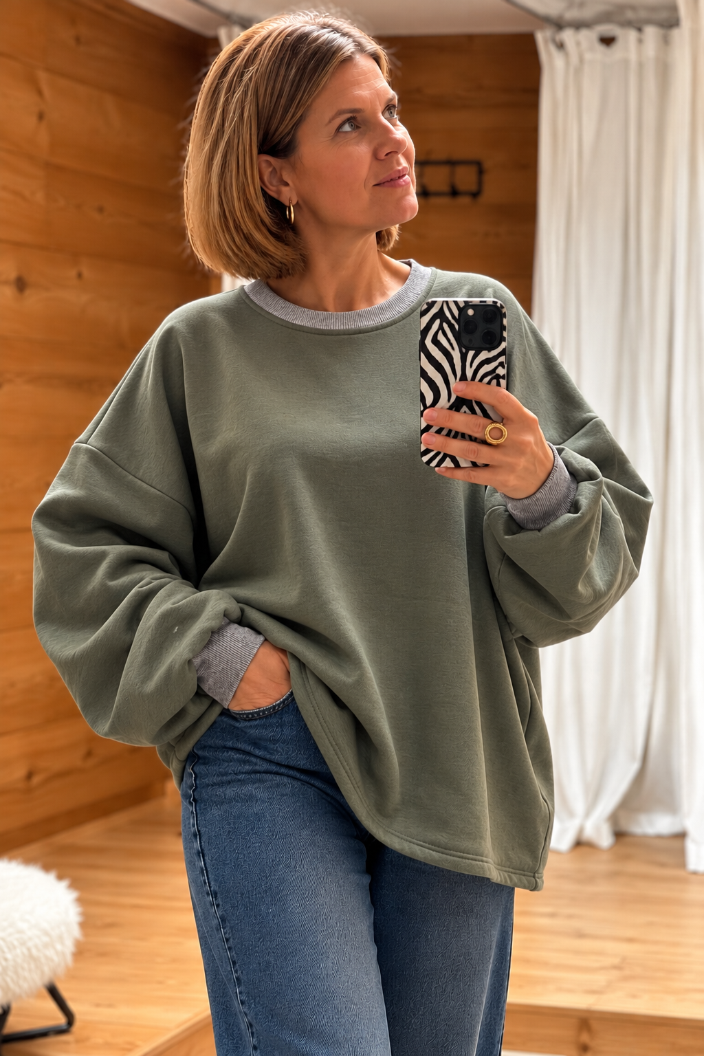 Sweater Maëlys  Kaki / grijs