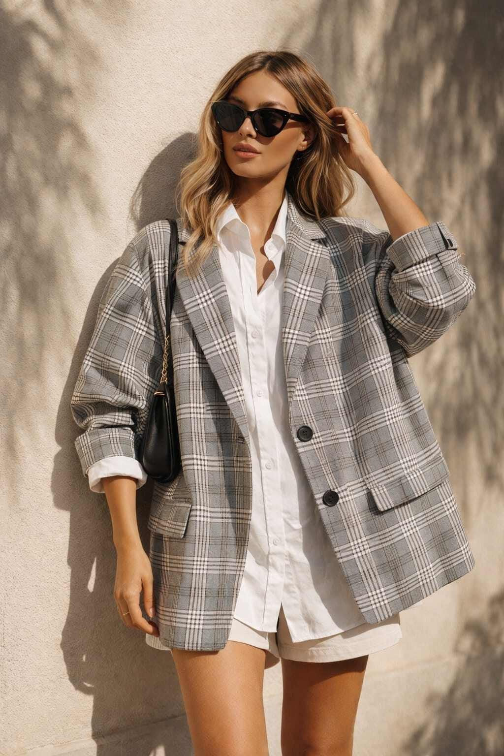 Blazer Jentel  oversized zwart/ wit ruit